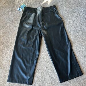 Cece Womens Faux Leather Cropped Wide Leg Pants black XL